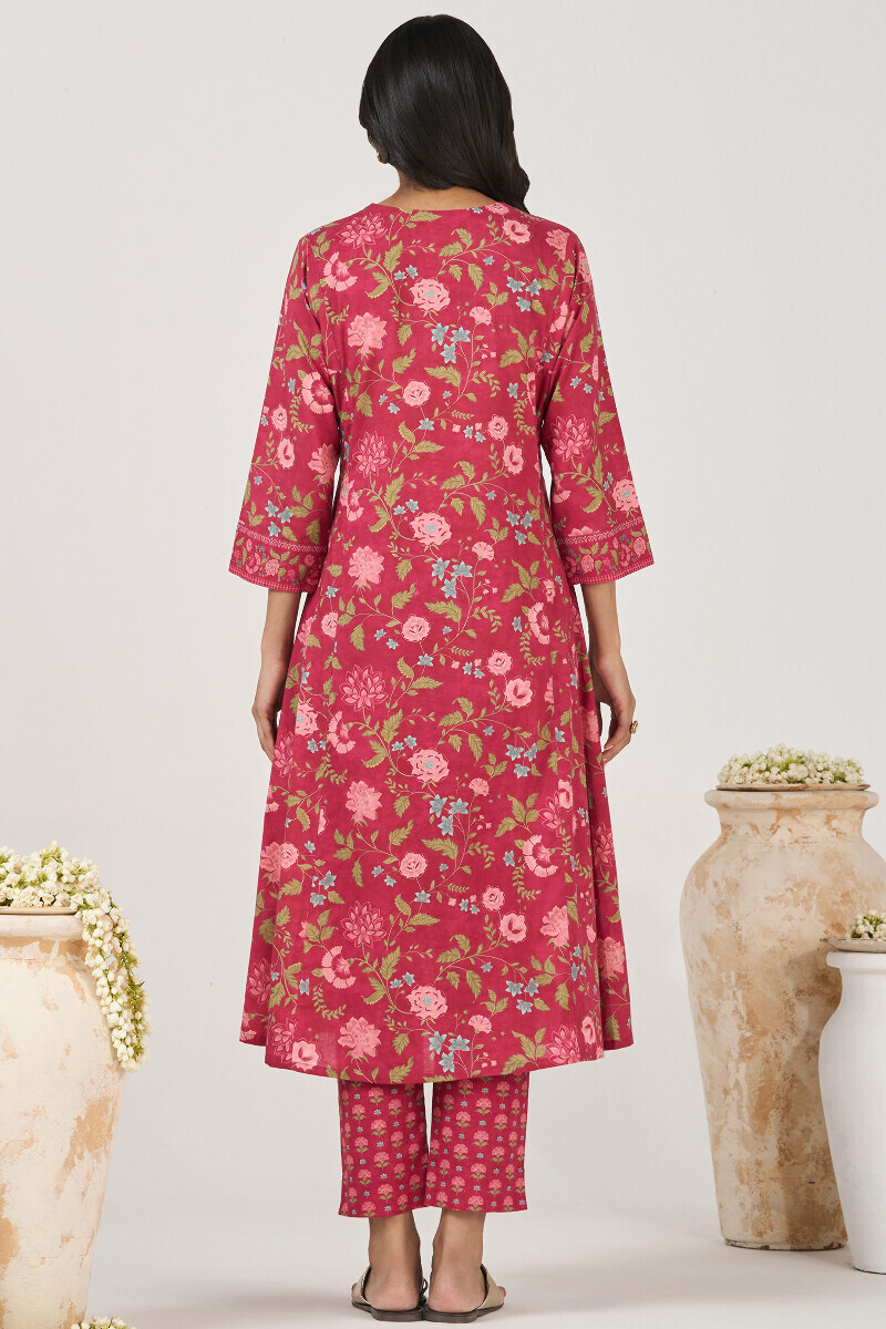 Pink Printed A-Line Cotton Kurta