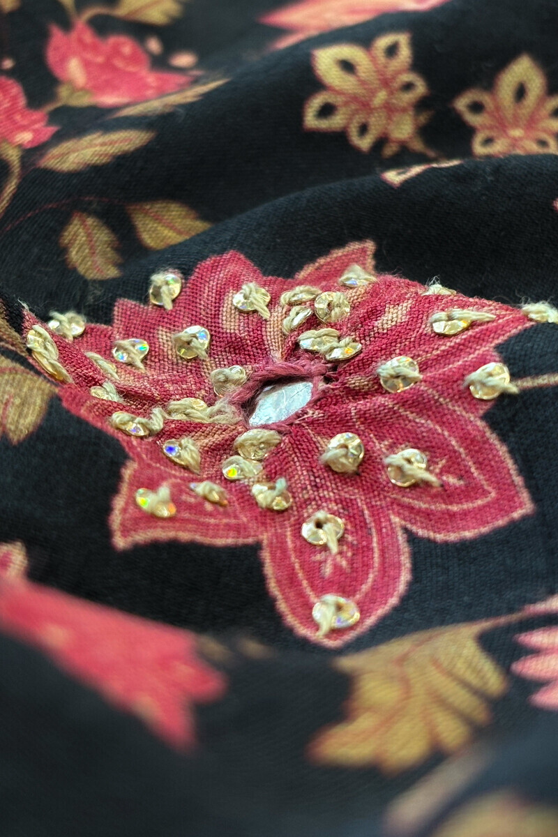 Black Printed Angrakha Dola Silk Kurta