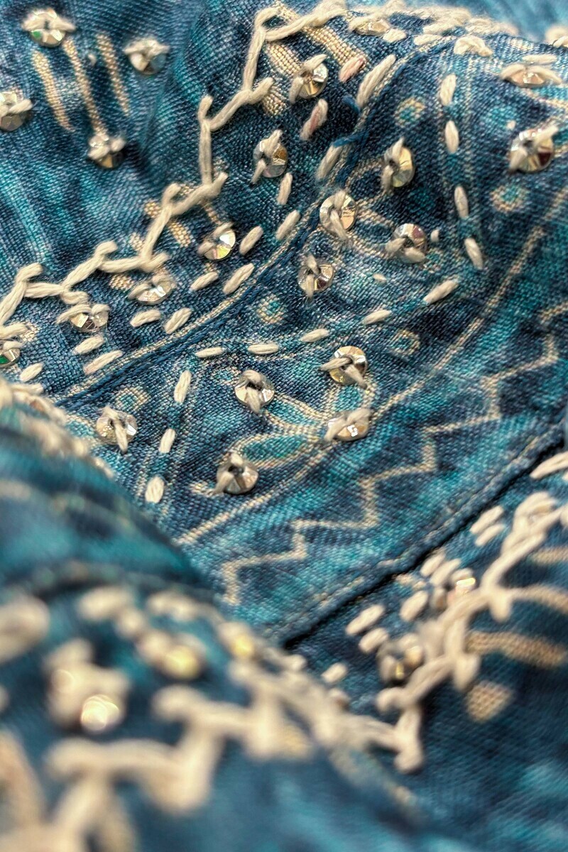 Blue Printed A-Line Dola Silk Kurta