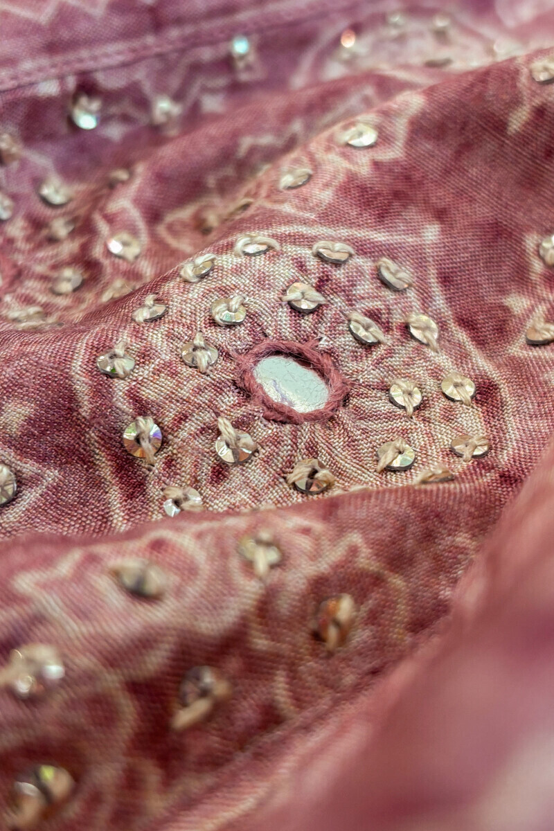 Pink Printed A-Line Dola Silk Kurta