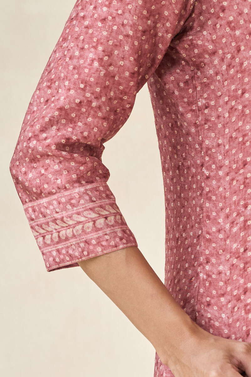 Pink Printed A-Line Dola Silk Kurta