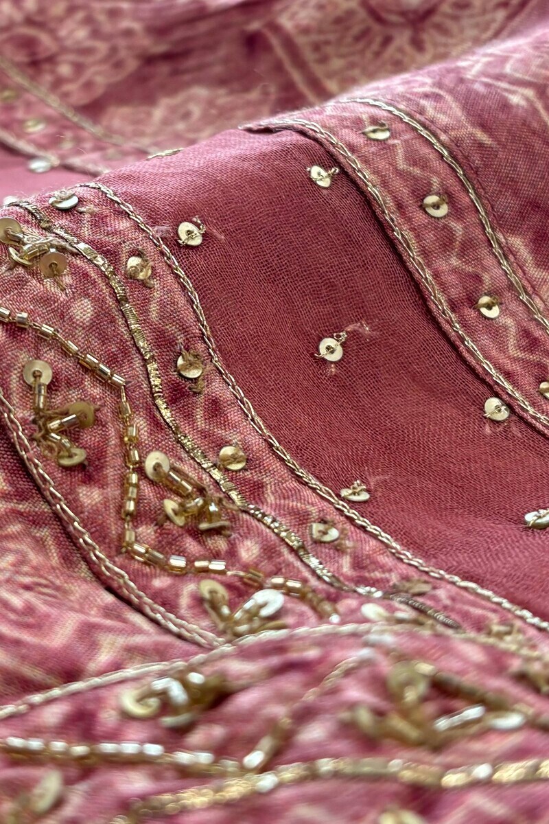 Pink Printed Straight Dola Silk Kurta