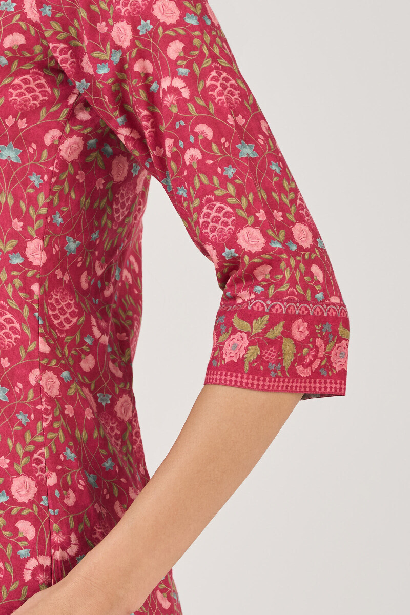 Pink Printed A-Line Cotton Kurta
