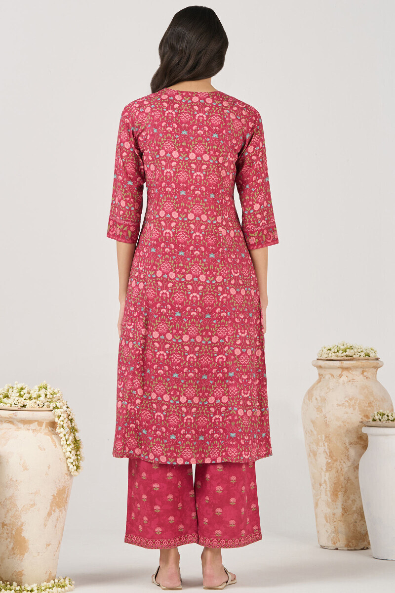 Pink Printed A-Line Cotton Kurta