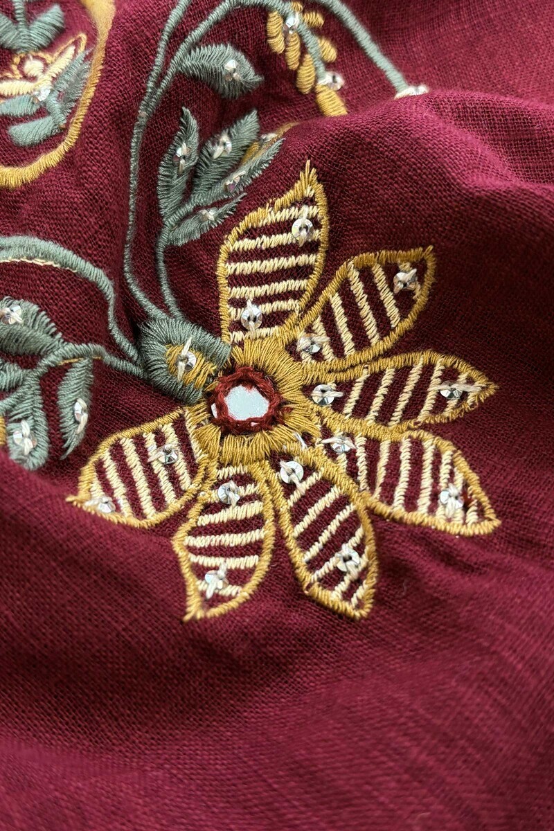 Maroon Handcrafted Straight Guaze Slub Kurta