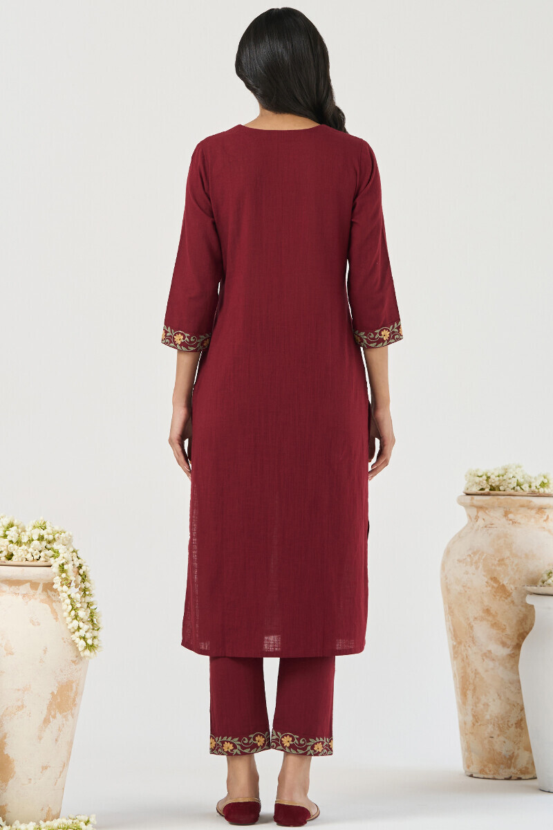 Maroon Handcrafted Straight Guaze Slub Kurta