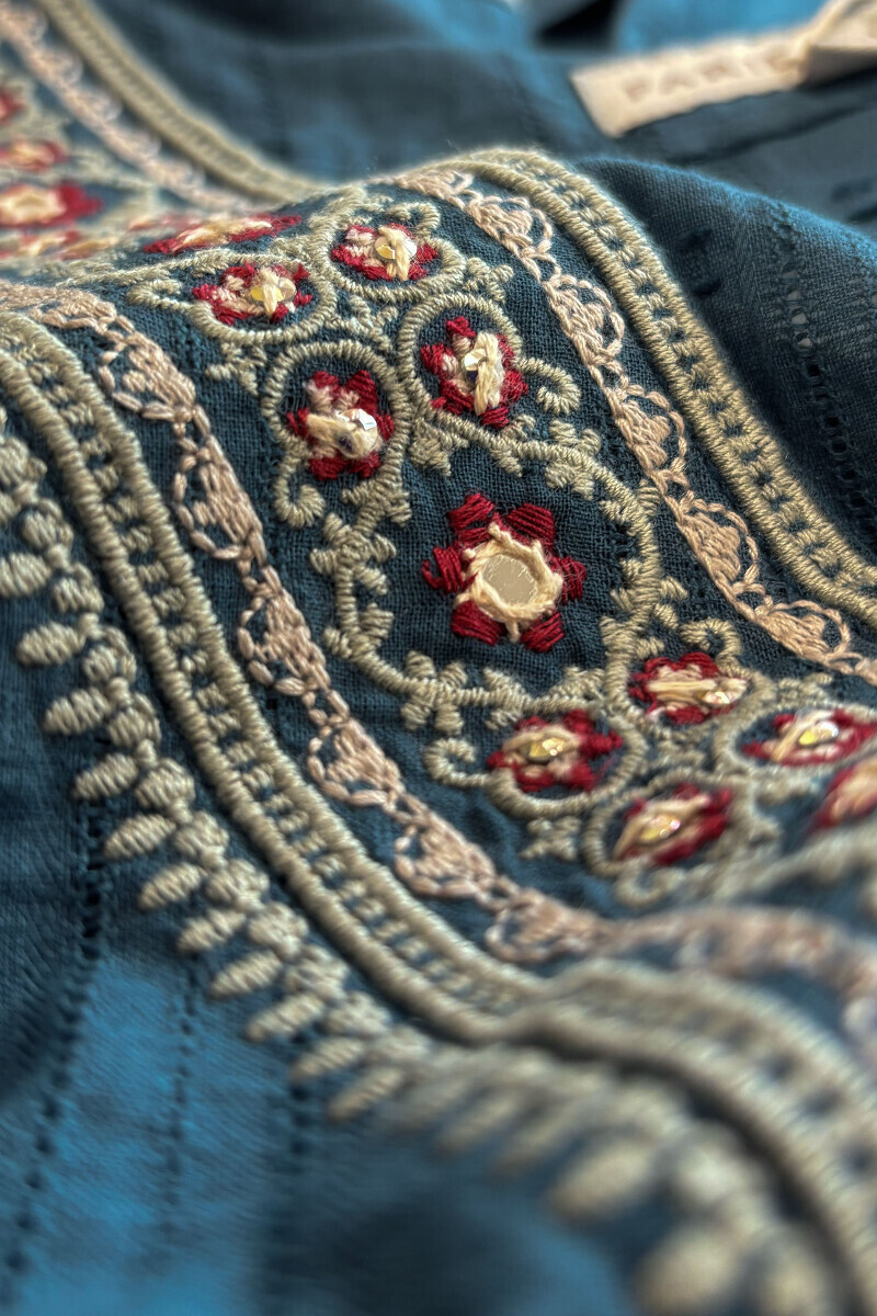 Blue Handcrafted Straight Ram Buta Kurta