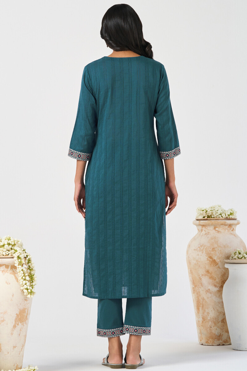 Blue Handcrafted Straight Ram Buta Kurta