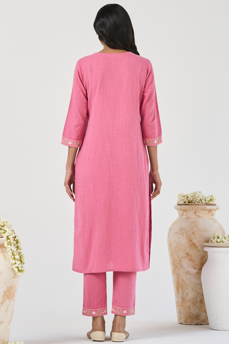 Pink Handcrafted Straight Gauze Slub Kurta