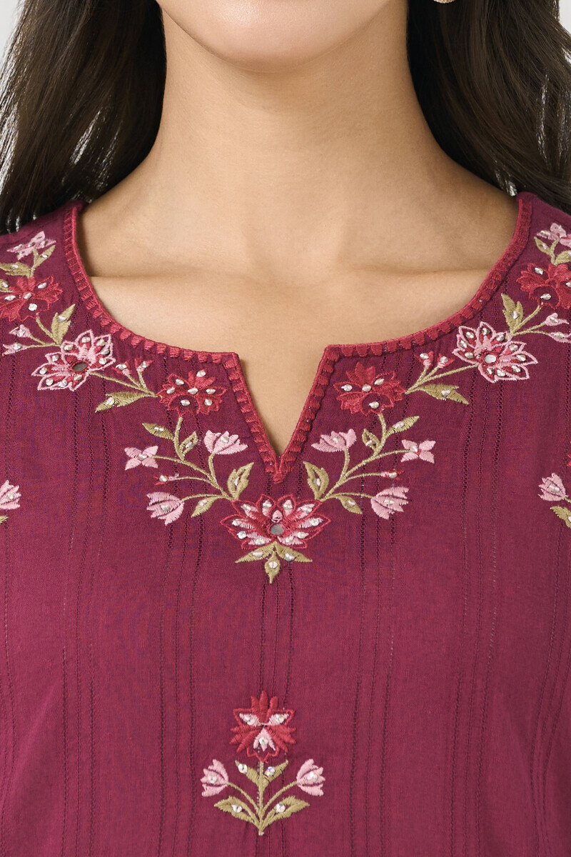 Purple Handcrafted Straight Ram Buta Kurta