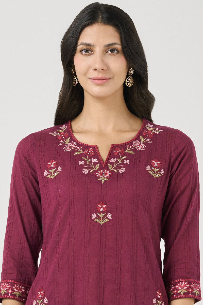 Purple Handcrafted Straight Ram Buta Kurta