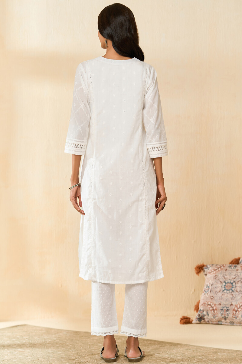White Handcrafted Straight Cotton Kurta