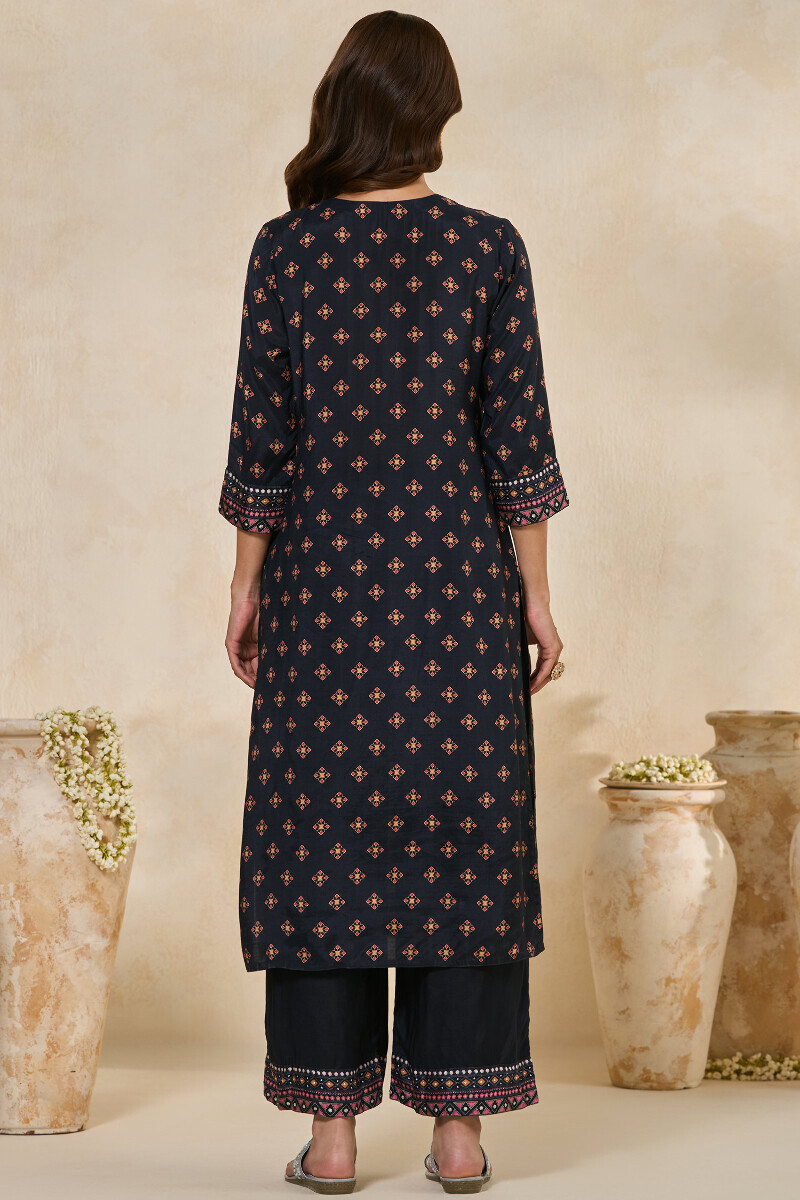 Black Printed Straight Viscose Kurta