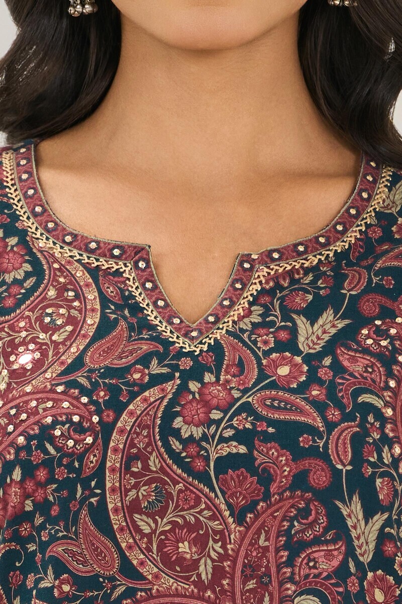 Blue Printed Straight Cotton Kurta