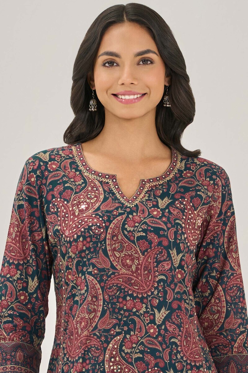 Blue Printed Straight Cotton Kurta