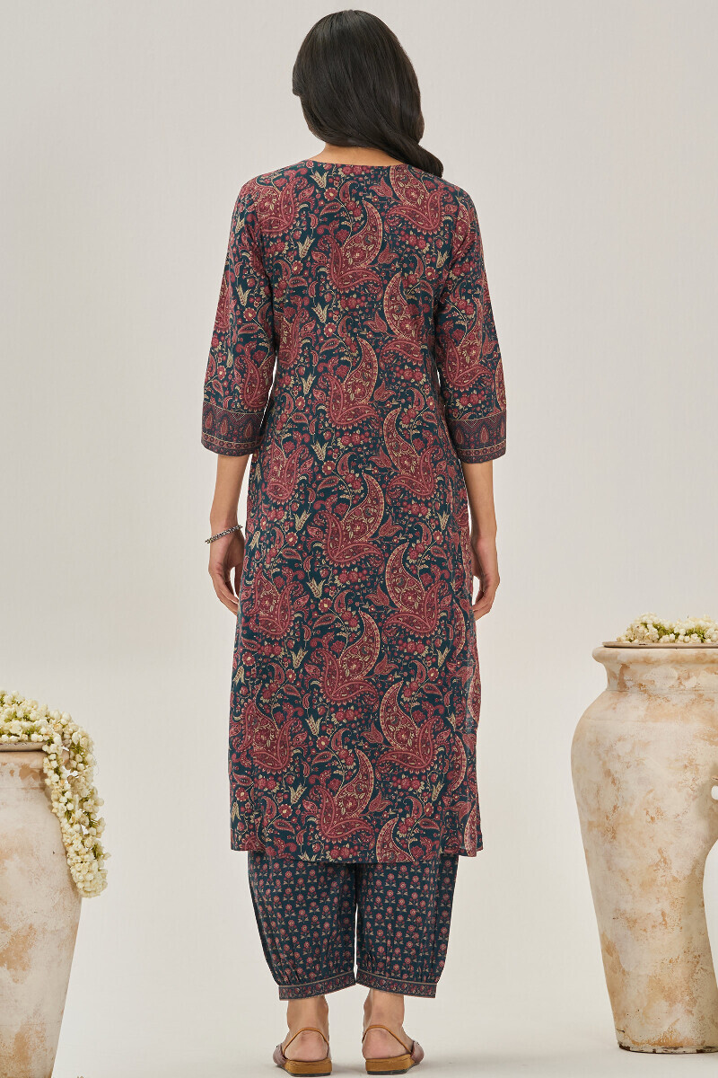 Blue Printed Straight Cotton Kurta