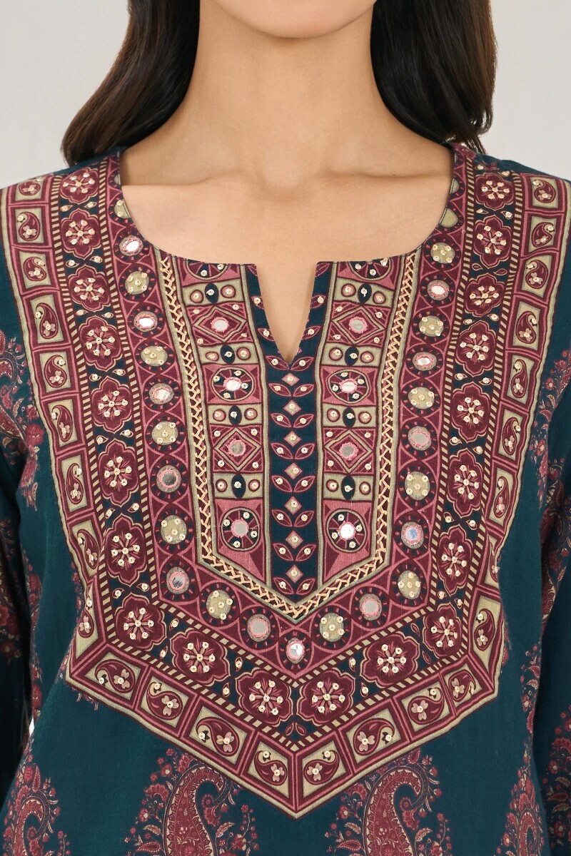 Blue Printed Straight Cotton Kurta