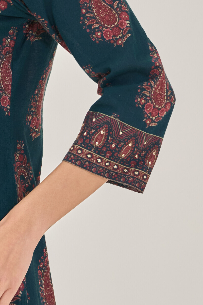 Blue Printed Straight Cotton Kurta
