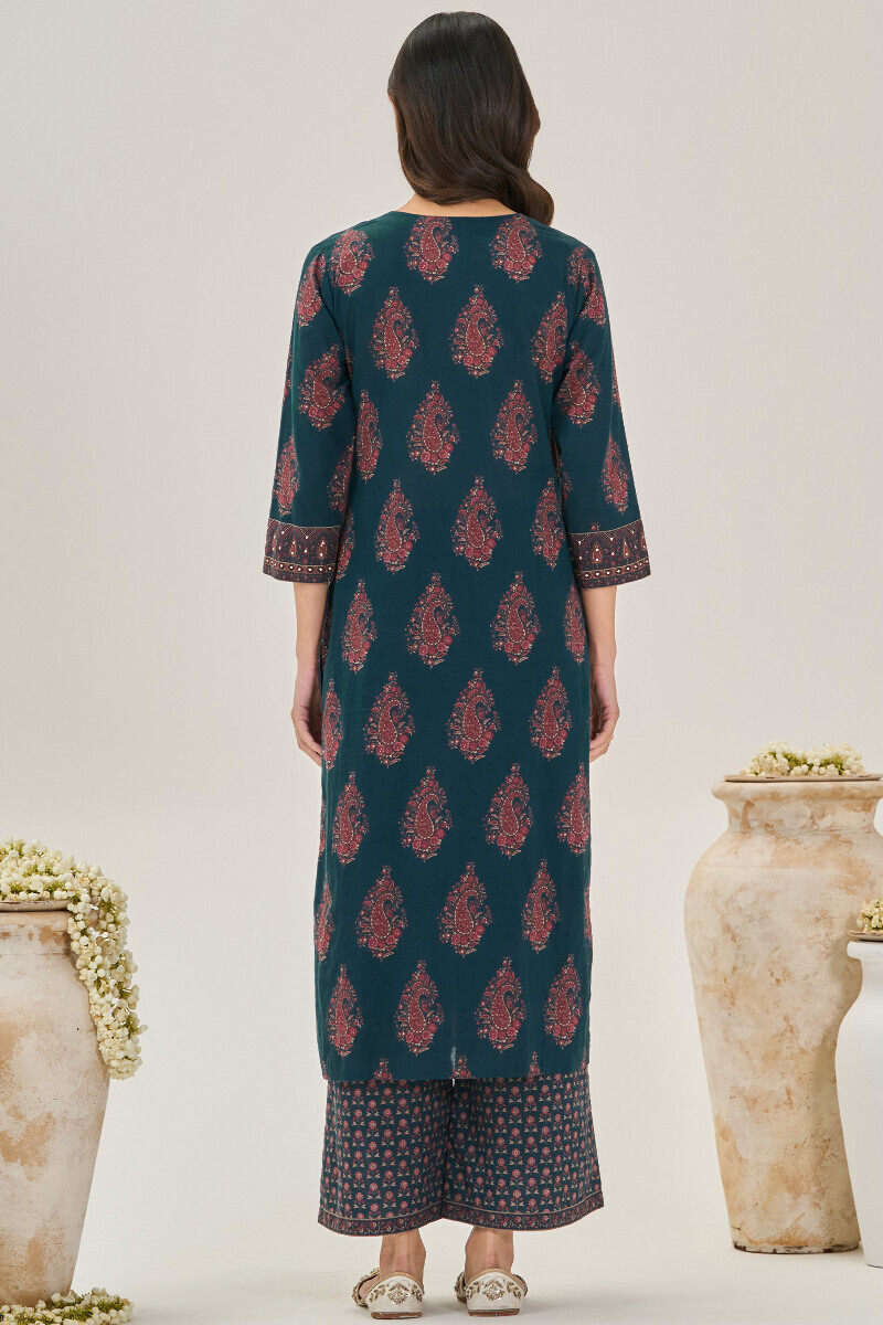 Blue Printed Straight Cotton Kurta