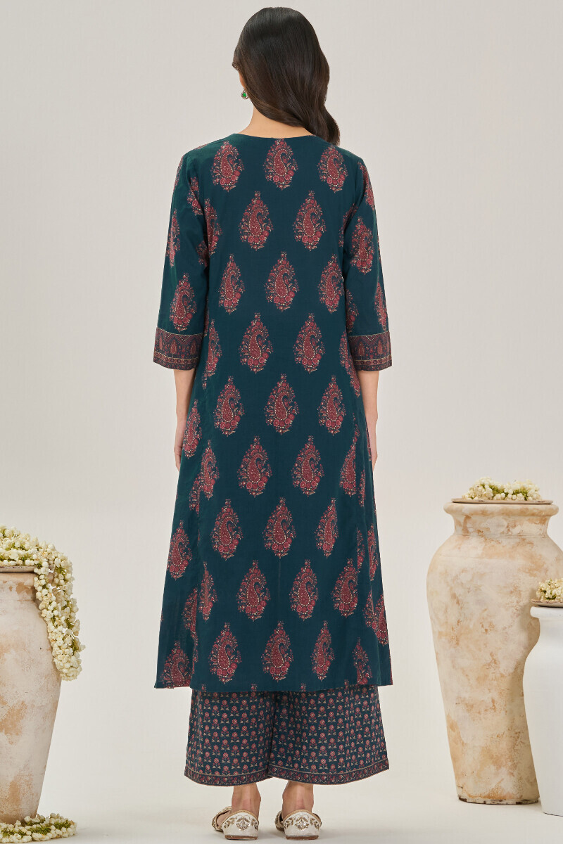 Blue Printed A-Line Cotton Kurta