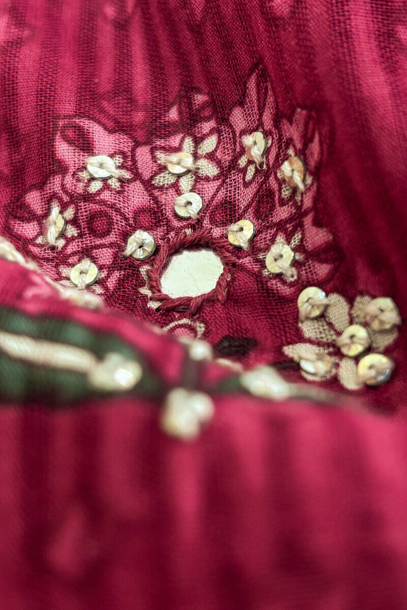 Pink Hand Printed A-Line Cotton Dobby Kurta