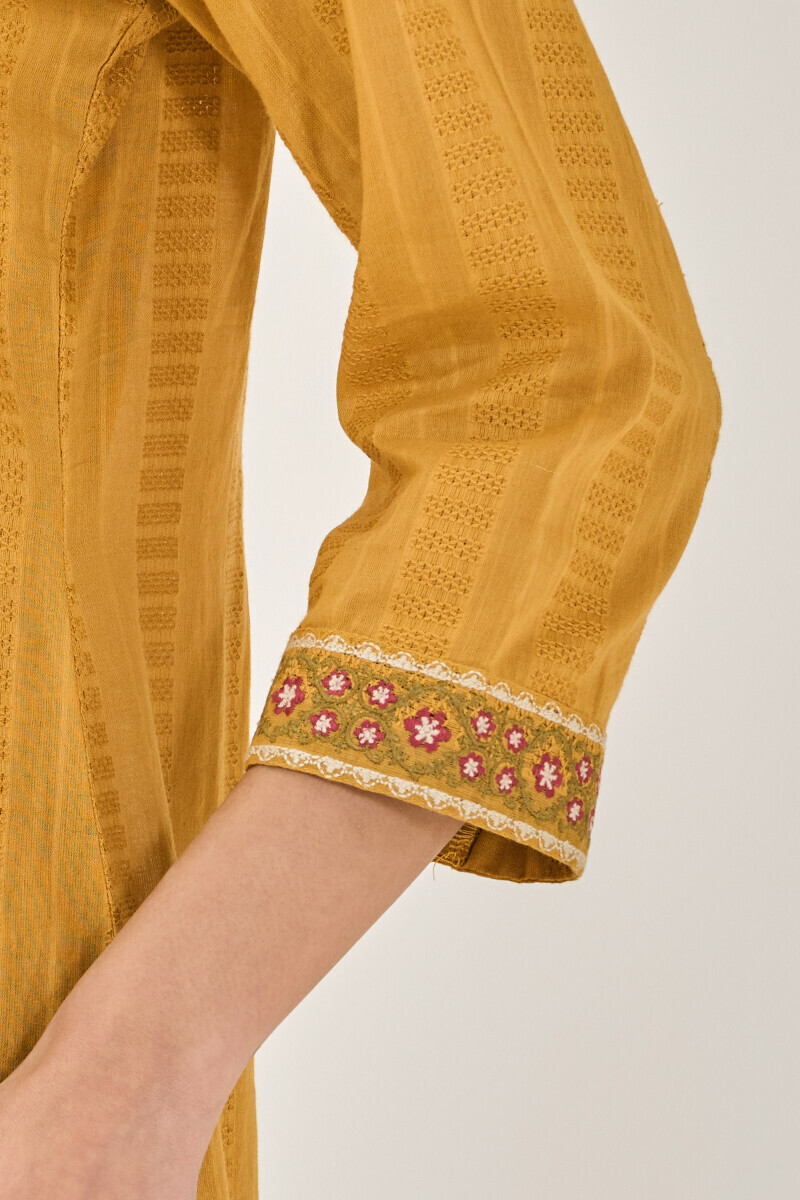 Mustard handcrafted Straight Cotton Dobby Kurta
