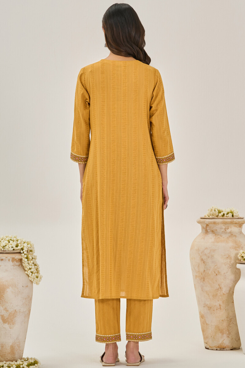 Mustard handcrafted Straight Cotton Dobby Kurta