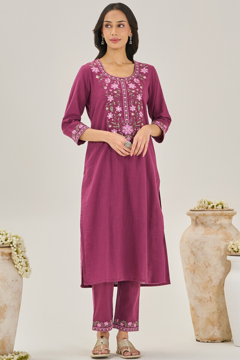 Purple Handcrafted Straight Gauze Slub Kurta
