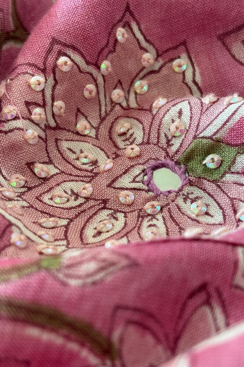Pink Hand Block Printed A-Line Chanderi Kurta