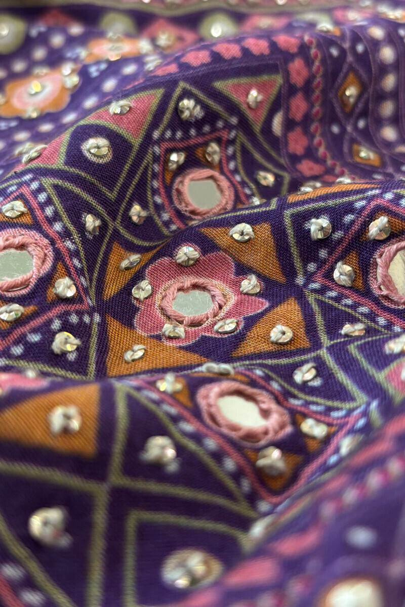 Purple Printed Straight Viscose Kurta
