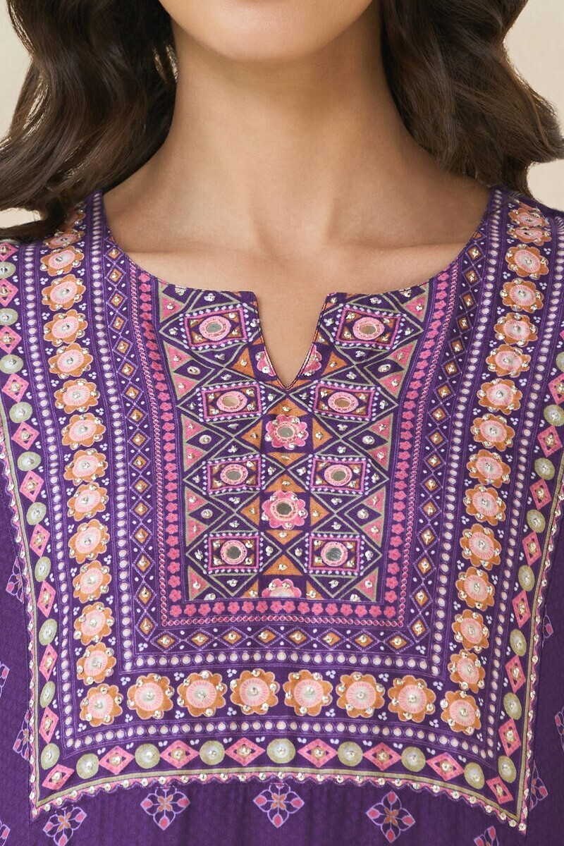 Purple Printed Straight Viscose Kurta