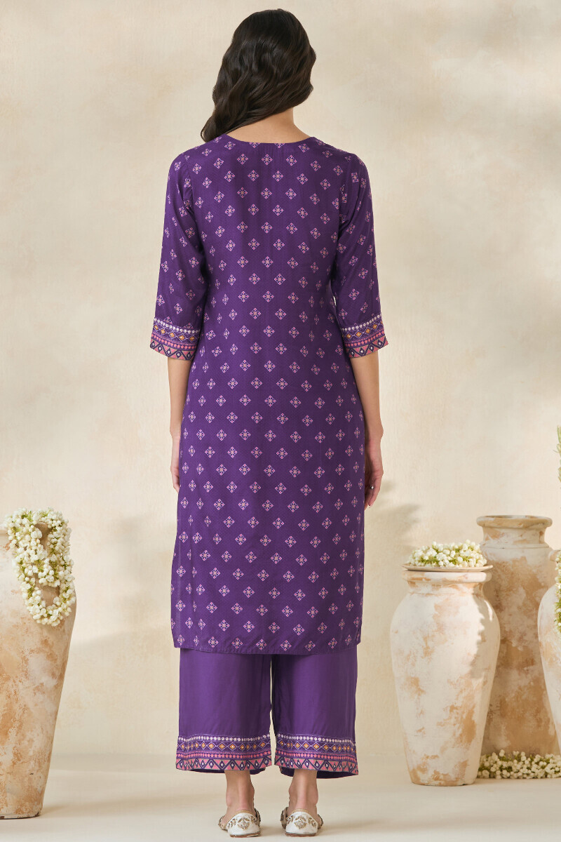 Purple Printed Straight Viscose Kurta