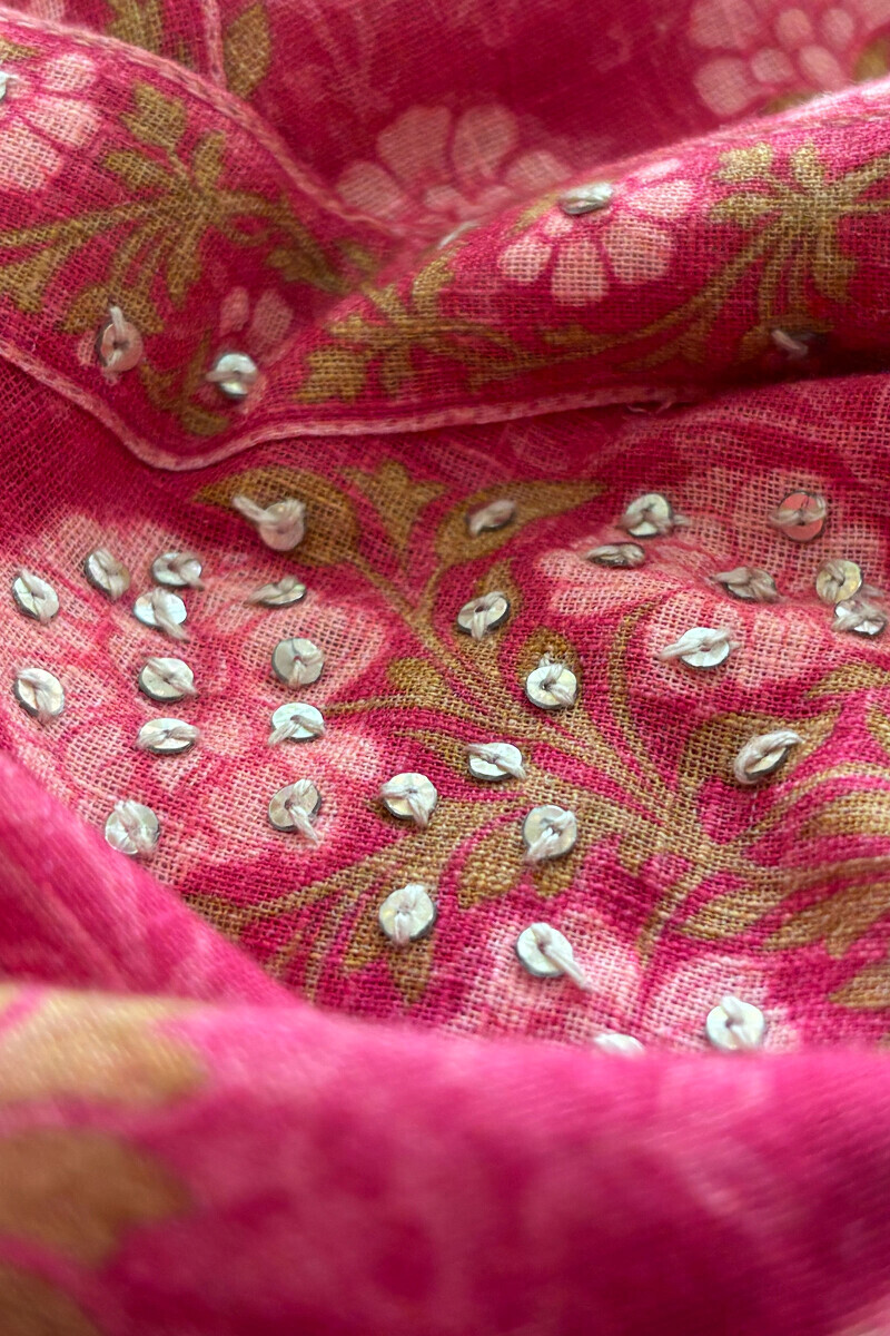 Pink Printed Angrakha Cotton Slub Kurta
