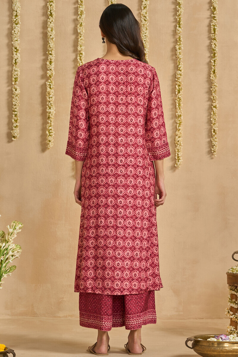 Maroon Printed A-Line Viscose Kurta