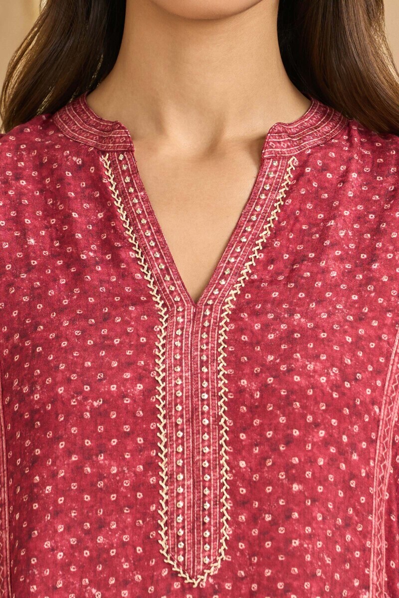 Maroon Printed A-Line Viscose Kurta