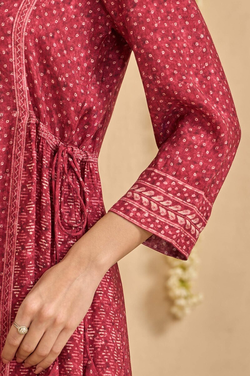 Maroon Printed A-Line Viscose Kurta