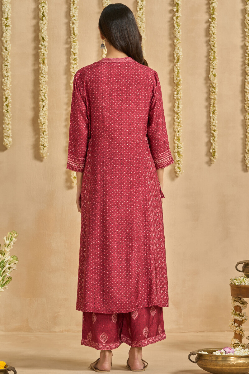 Maroon Printed A-Line Viscose Kurta