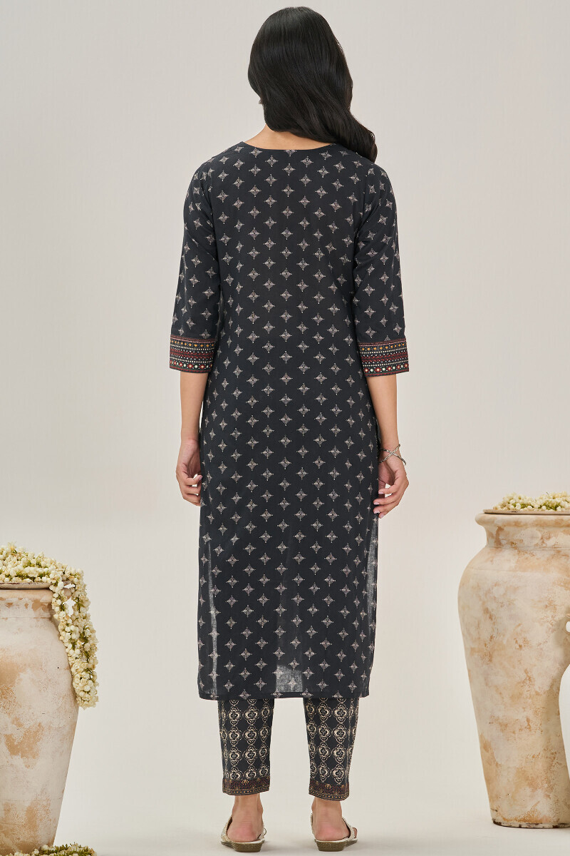 Black Printed Straight Cotton Kurta