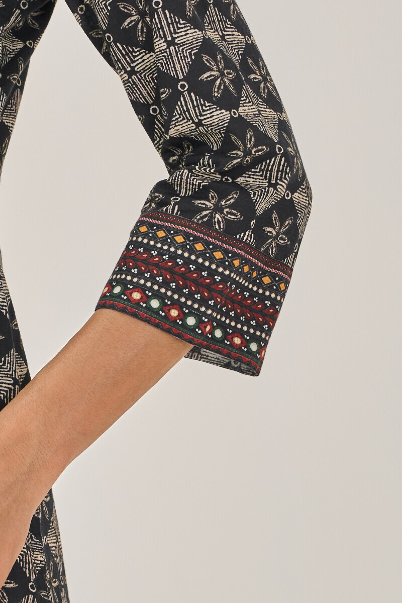 Black Printed Straight Cotton Kurta