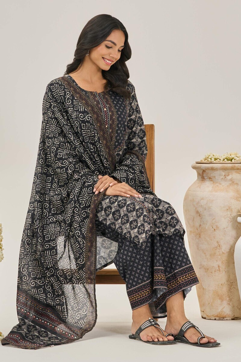 Black Printed Straight Cotton Kurta