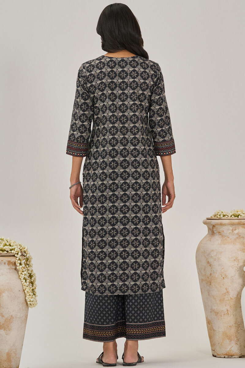 Black Printed Straight Cotton Kurta