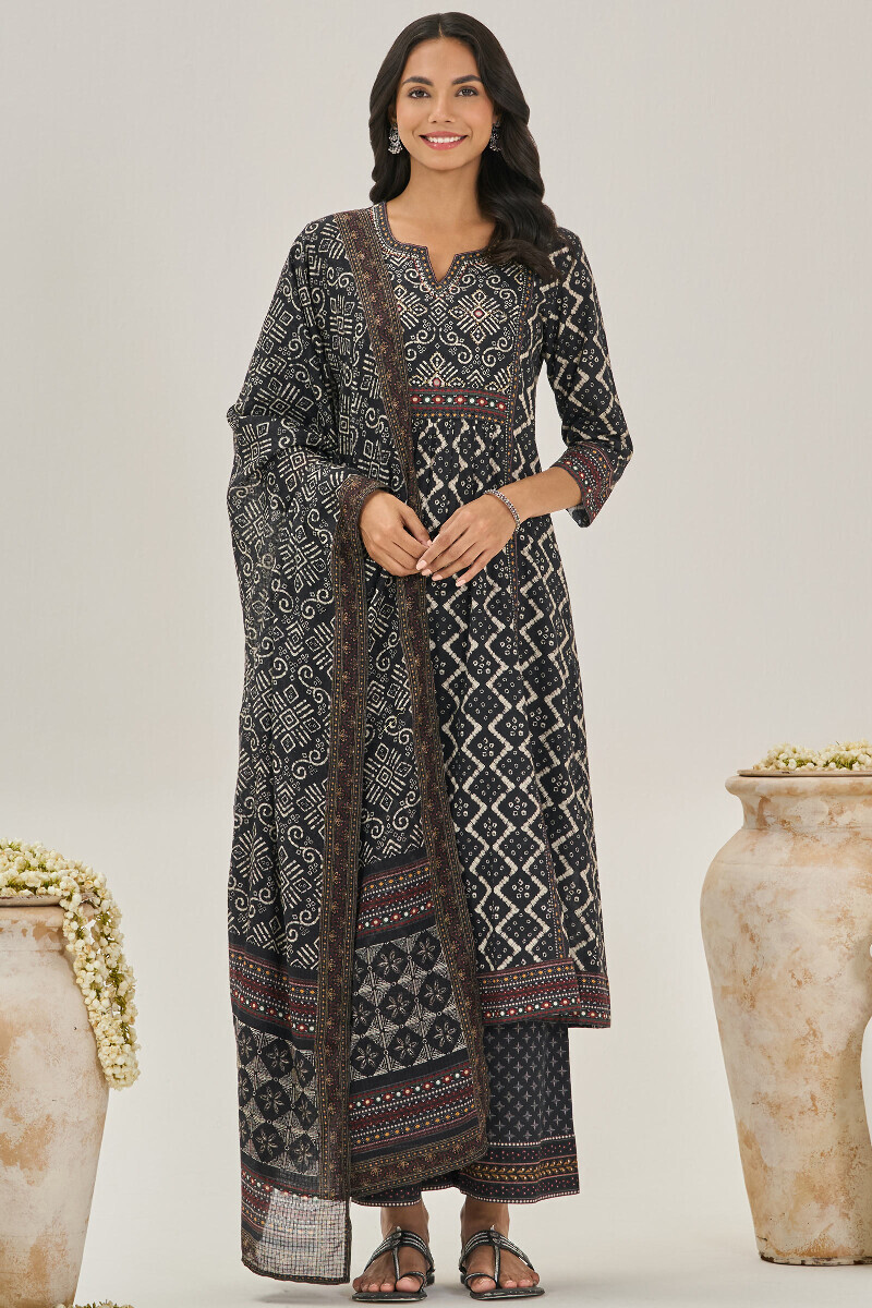 Black Printed A-Line Cotton Kurta