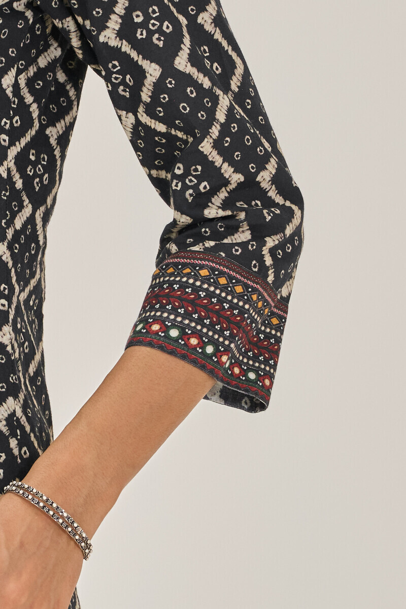 Black Printed A-Line Cotton Kurta