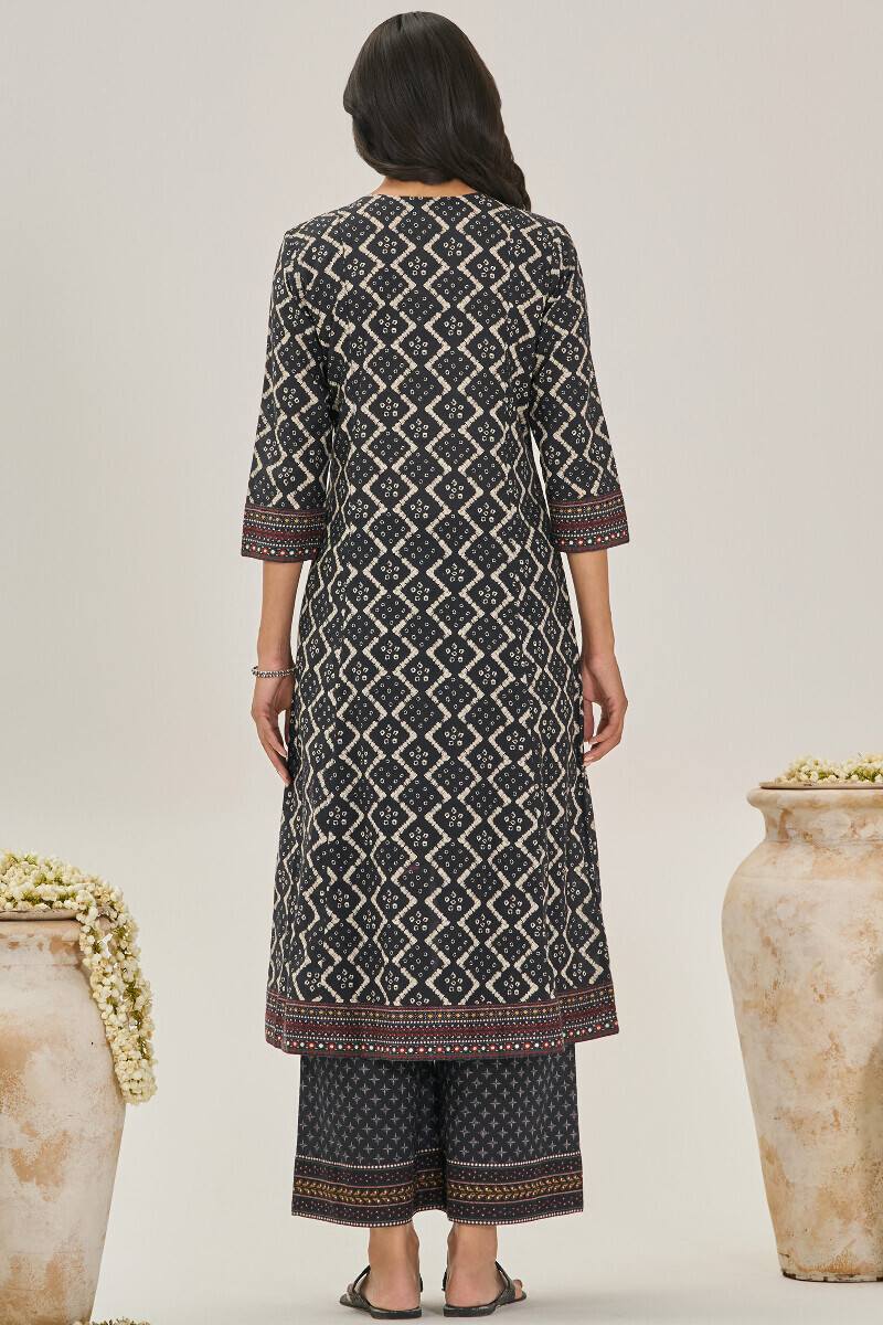 Black Printed A-Line Cotton Kurta