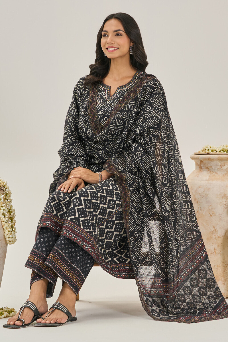 Black Printed A-Line Cotton Kurta