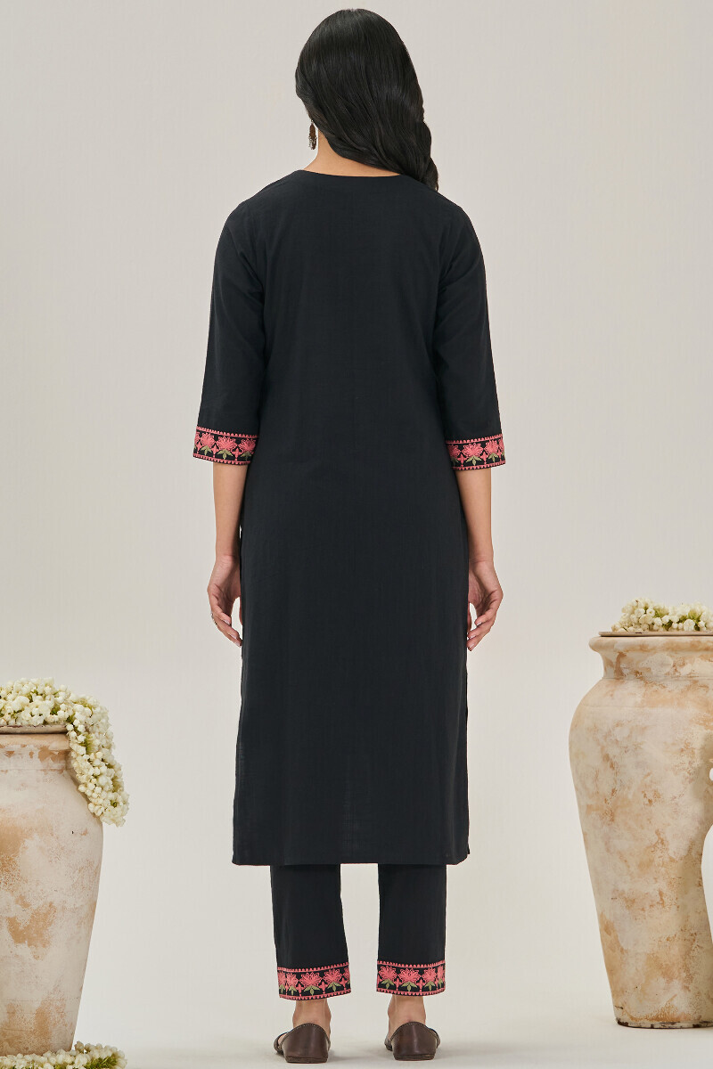 Black Handcrafted Straight Gauze Slub Kurta