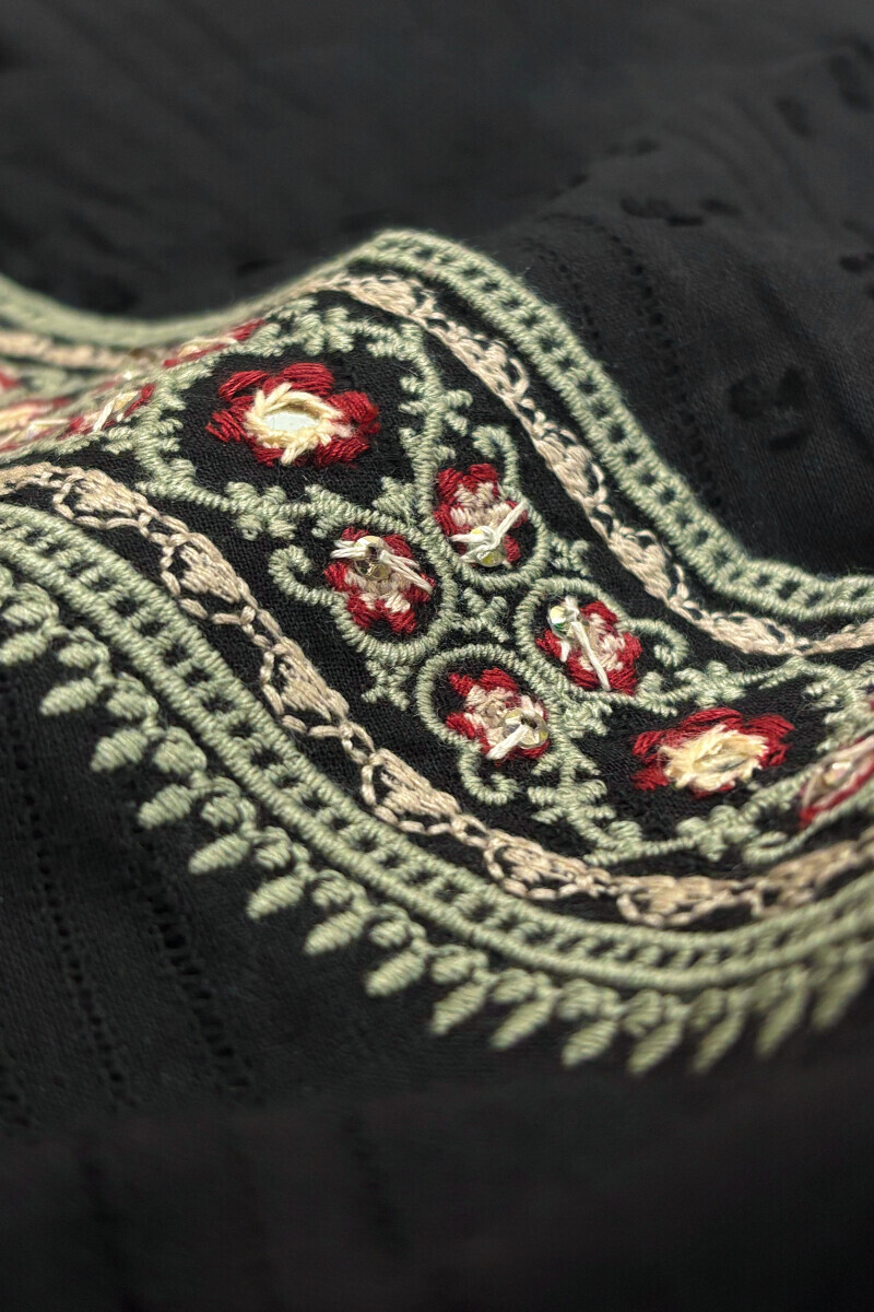 Black Handcrafted Straight Ram Buta Kurta