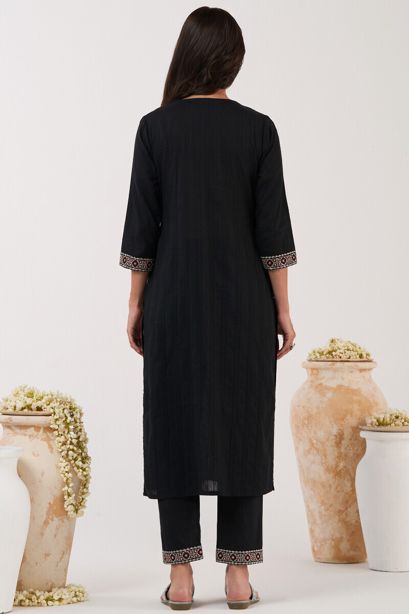 Black Handcrafted Straight Ram Buta Kurta