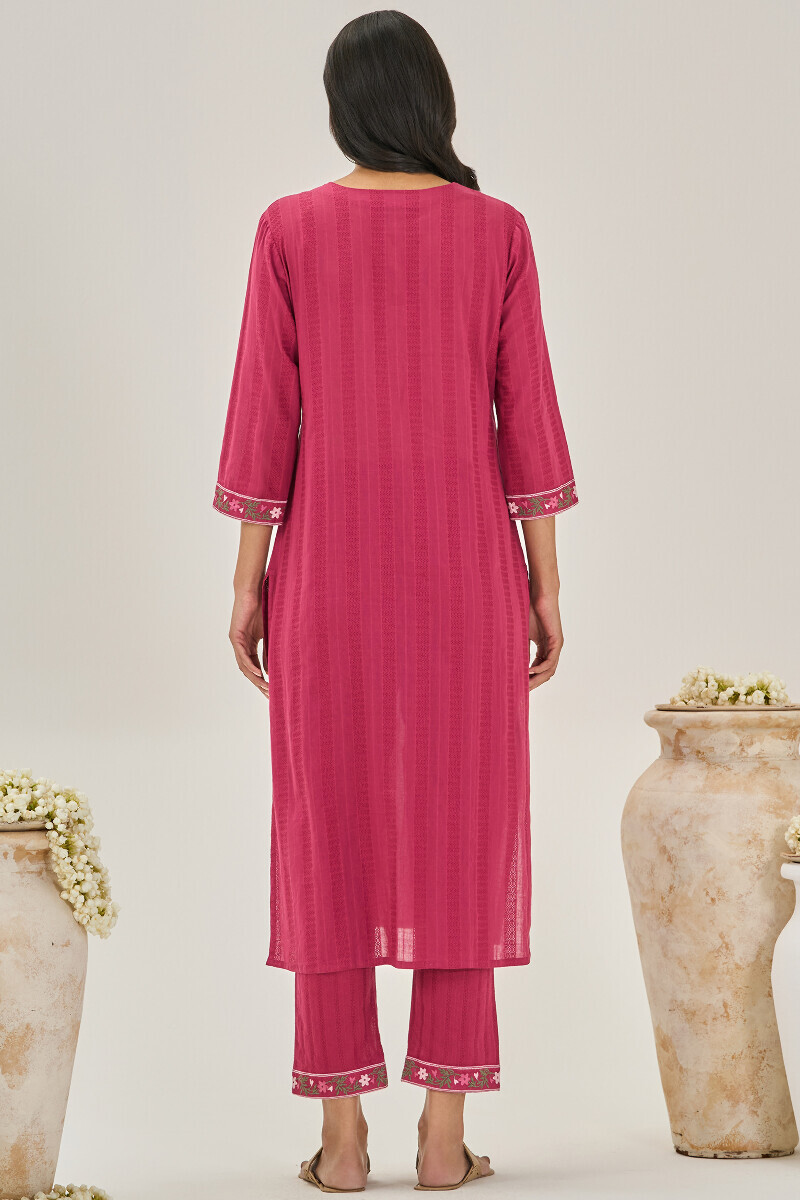Pink Handcrafted Straight Cotton Dobby Kurta