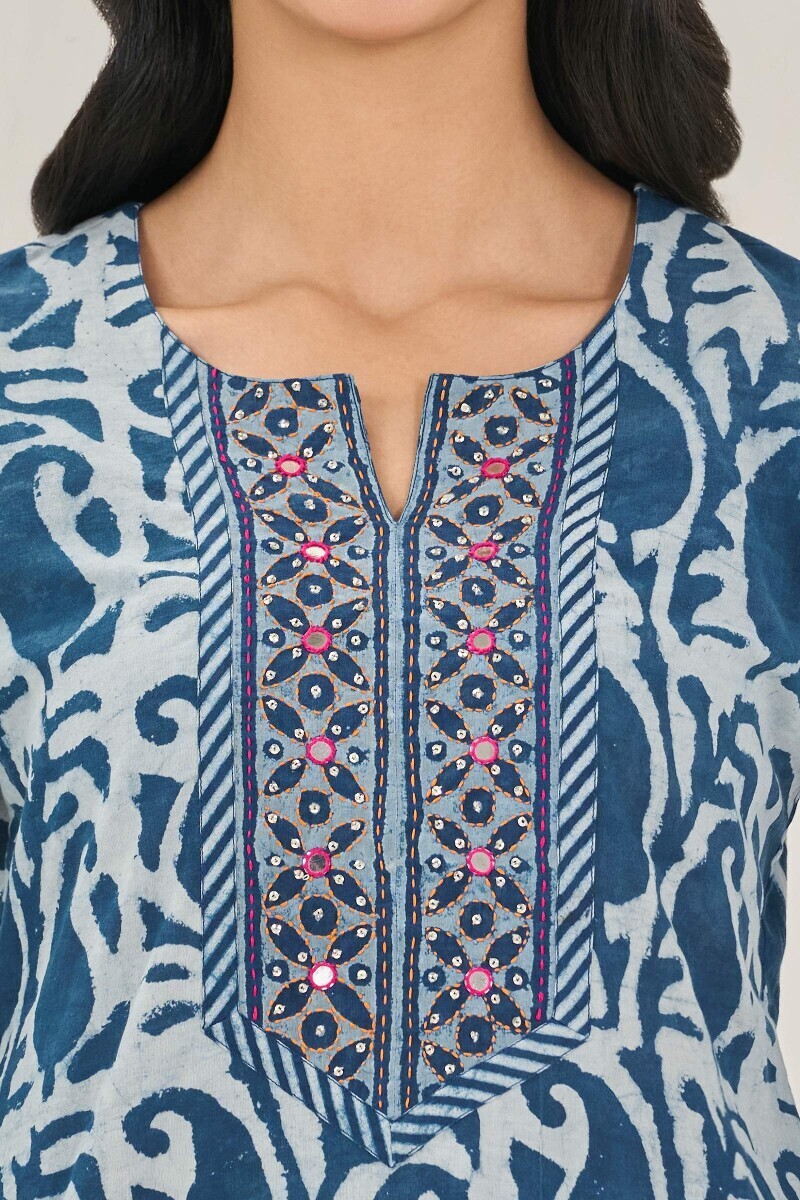 Indigo Hand Block Printed Straight Cotton Kurta